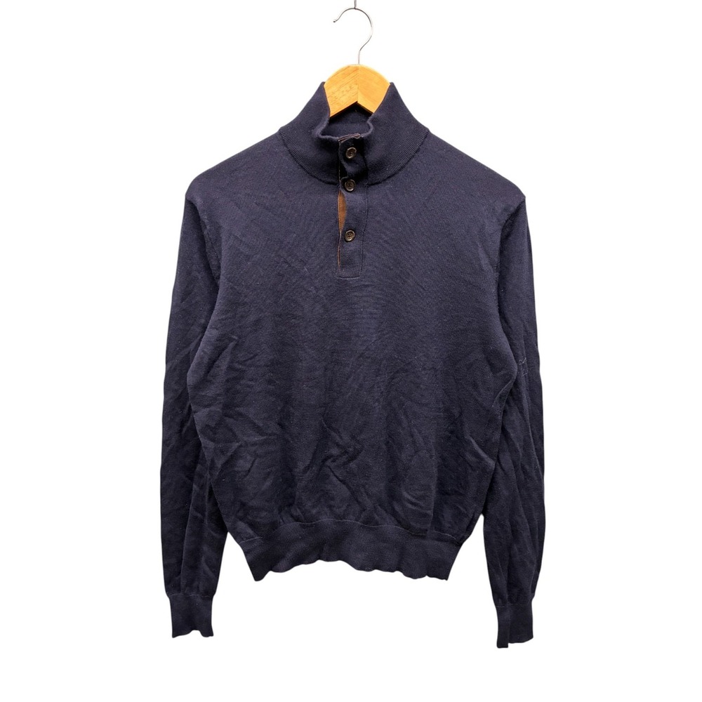 Polo Ralph‎ Lauren Merino Wool Mock Neck Button Sweater Men’s Navy Blue Size M